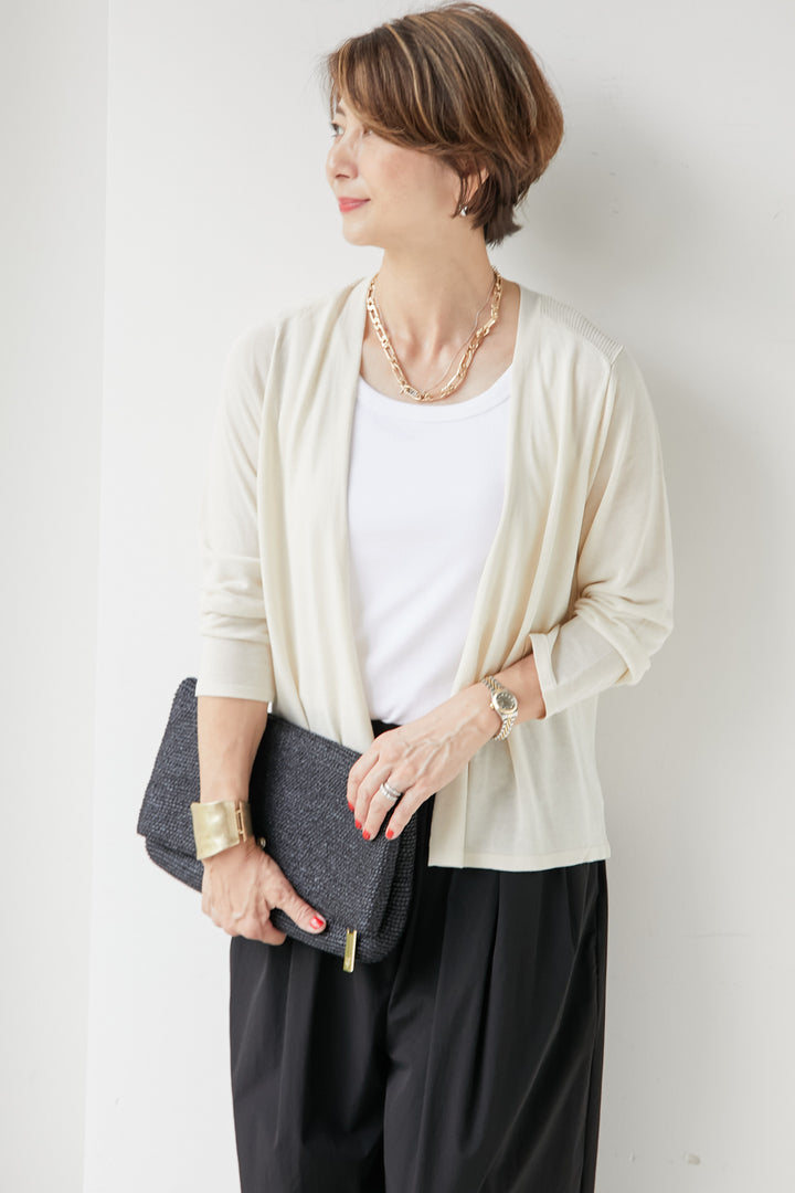[Cool to the touch/UV protection] Cool viscose yoke switching cardigan