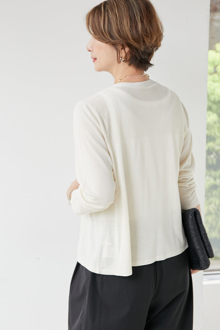 [Cool to the touch/UV protection] Cool viscose yoke switching cardigan