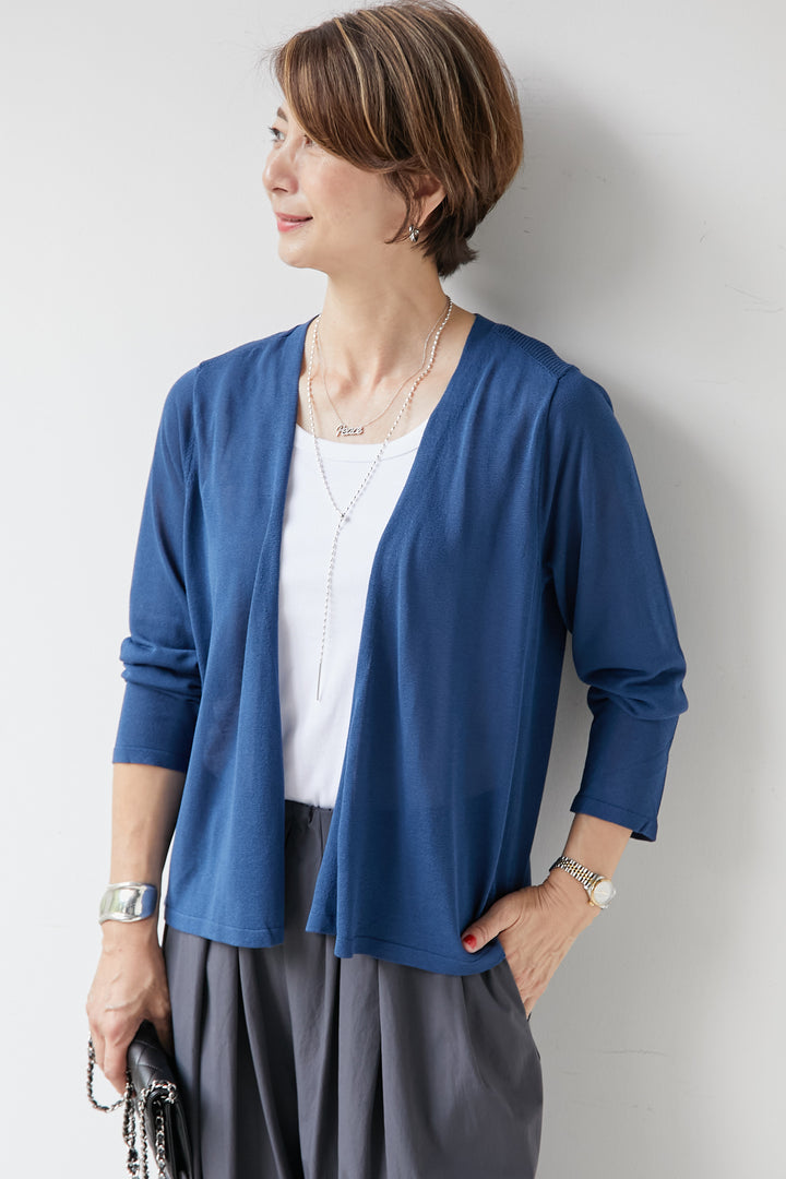 [Cool to the touch/UV protection] Cool viscose yoke switching cardigan