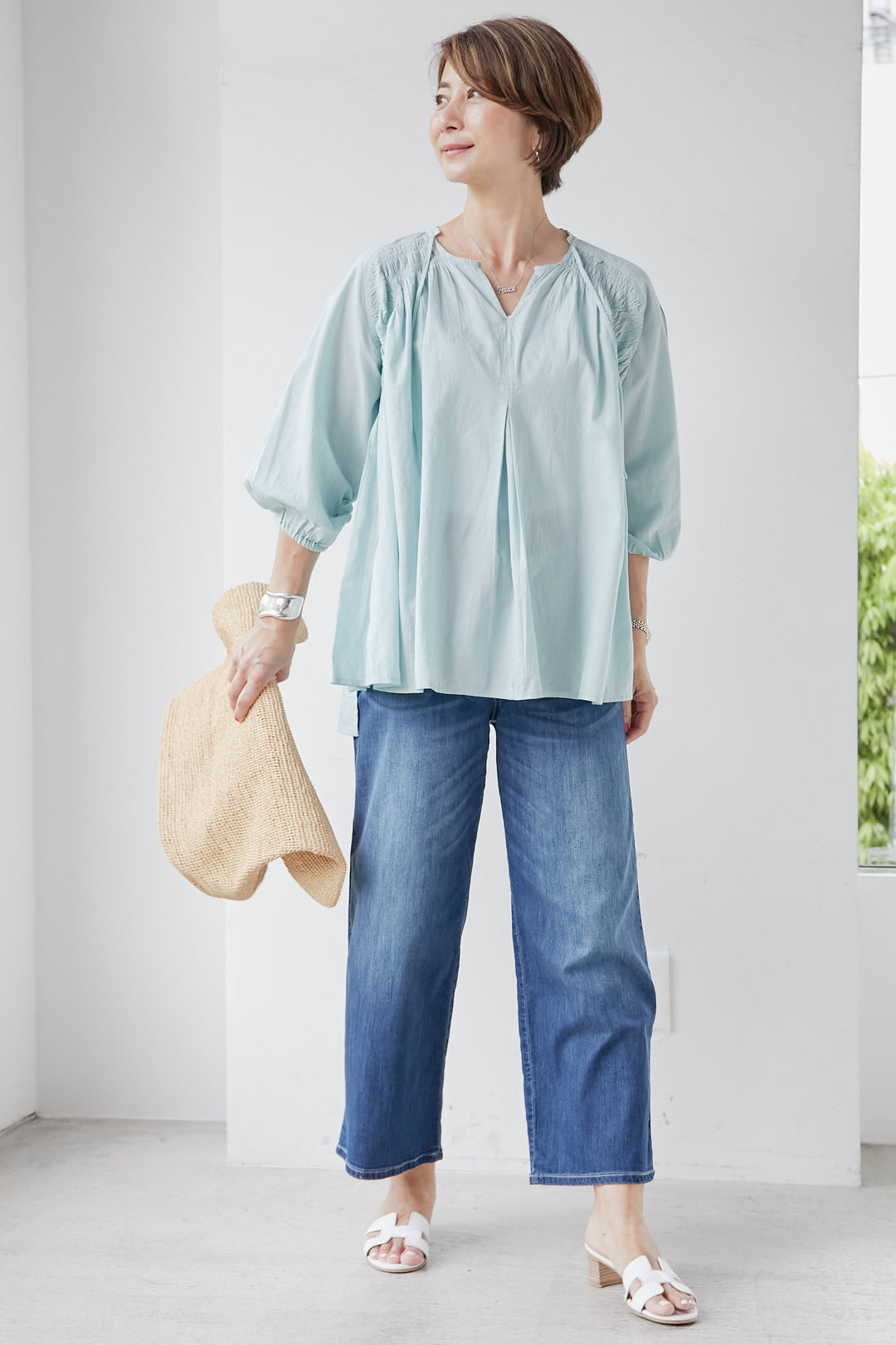Gambrick voile shirred blouse