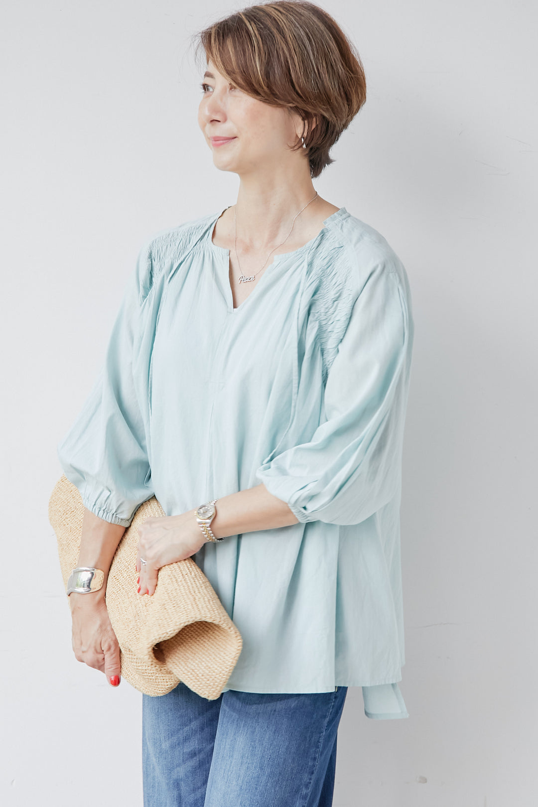 Gambrick voile shirred blouse
