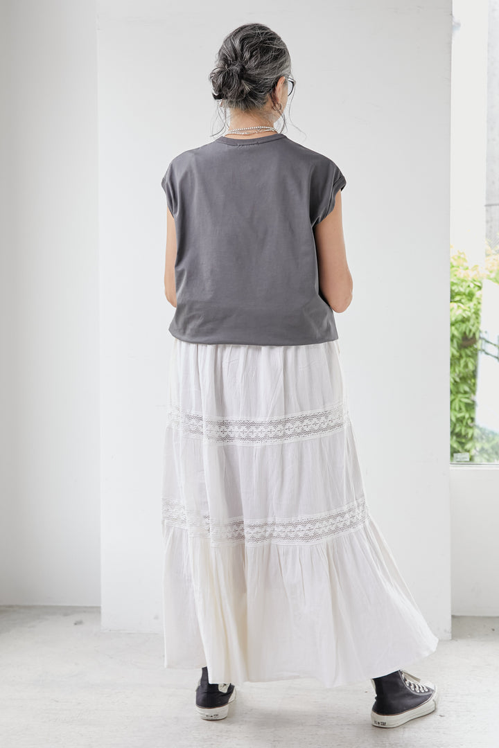 【SET】圆领无袖+棉质蕾丝叠层裙（2套）