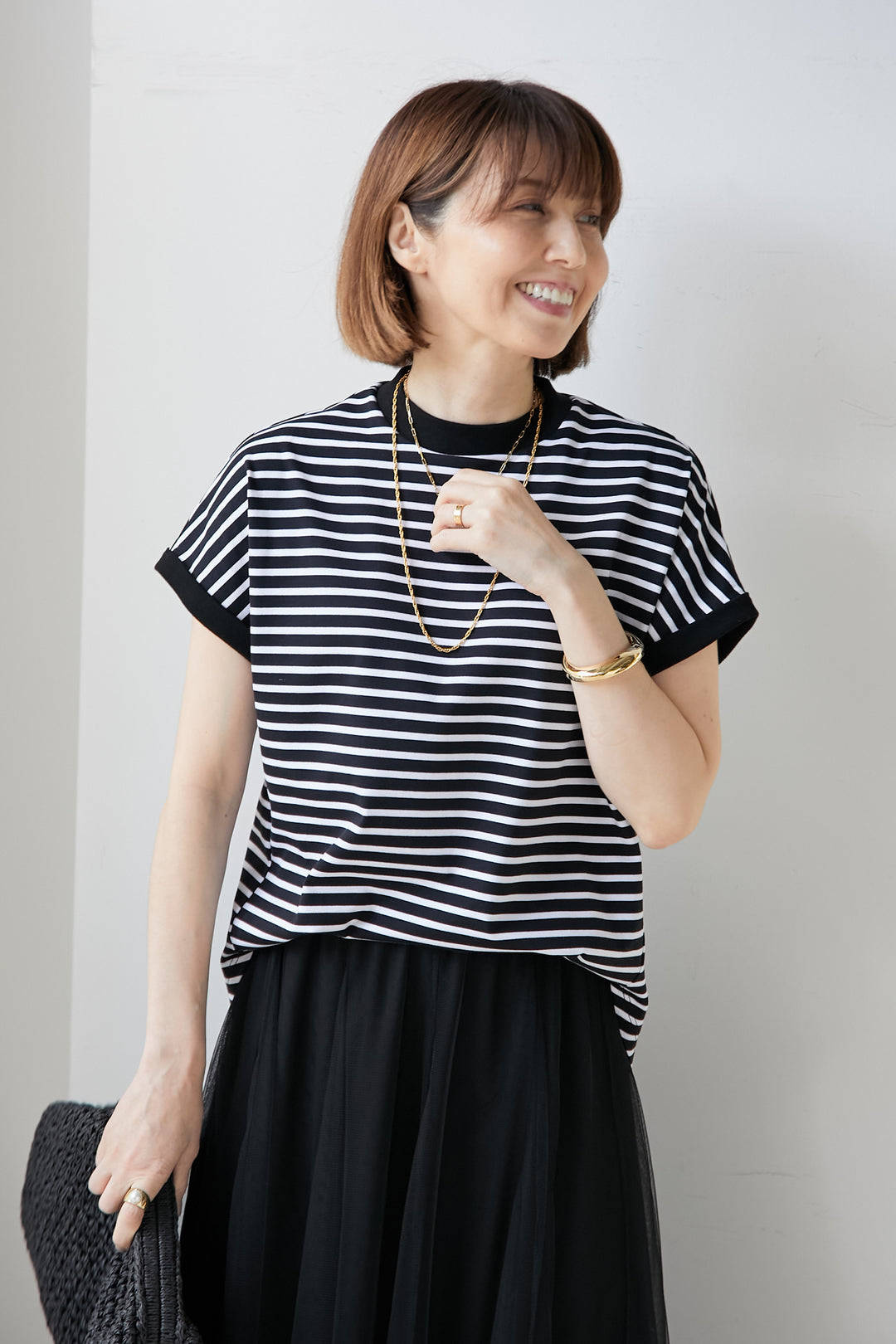 Petite mock neck striped T-shirt