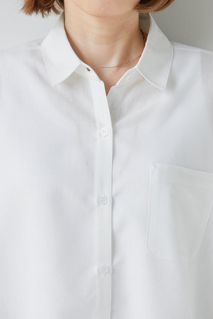 [Machine washable, quick-drying, UV care, antibacterial and deodorizing] French linen basic shirt