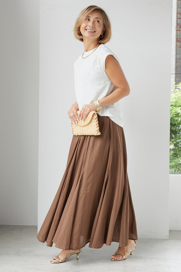 Cotton voile flare long skirt