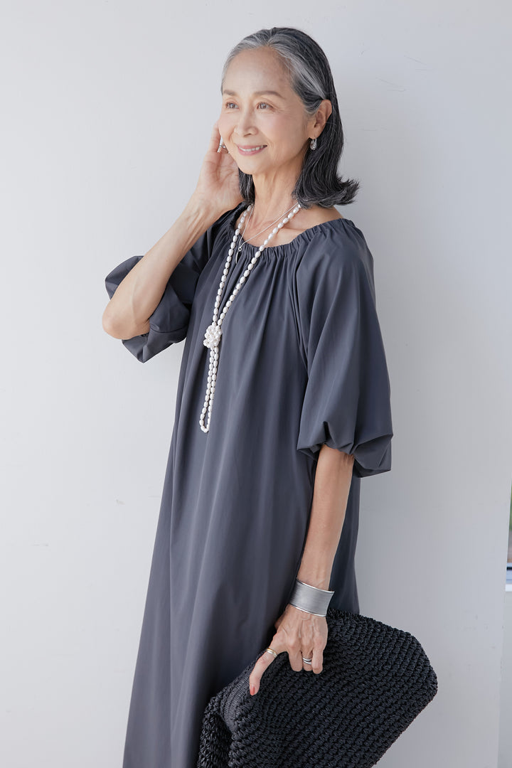 Cool-to-the-touch off-shoulder design dress