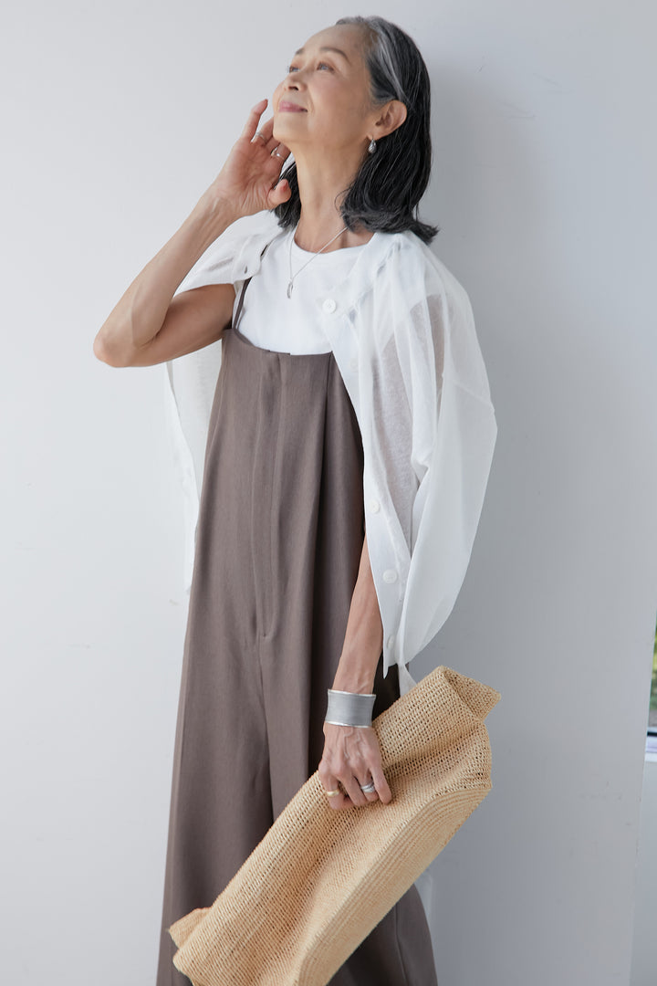 [SET] Overalls tuck pants + [Water repellent, quick-drying] USA cotton sleeveless pullover (2 sets)