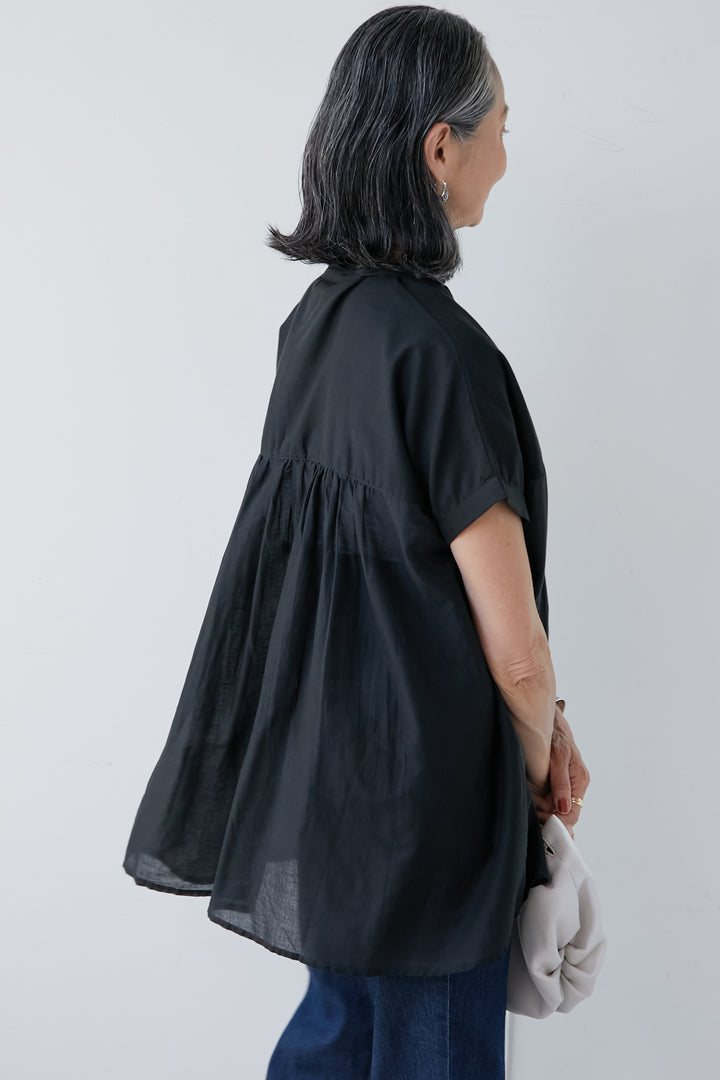 Cotton voile tuck gathered shirt