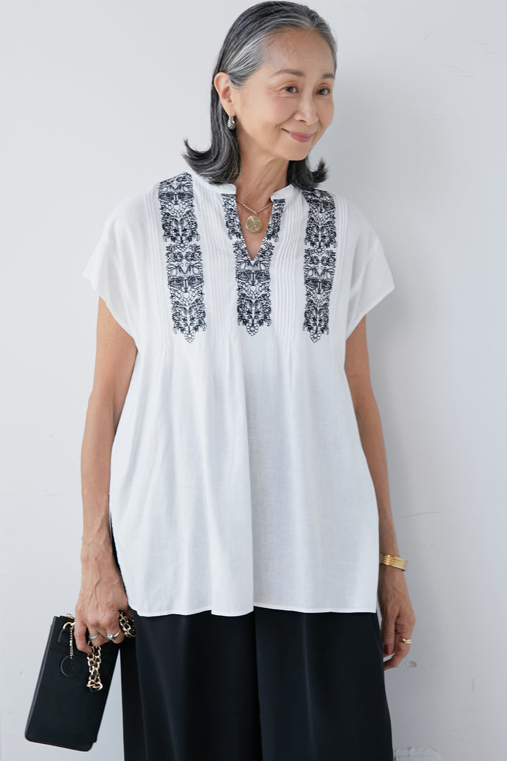 Pintuck embroidered blouse
