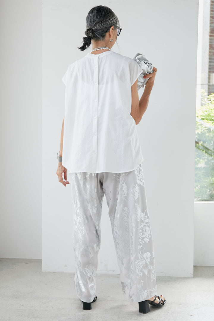 [SET] Sparlon French sleeve shirt + foil print georgette wide pants (2set)