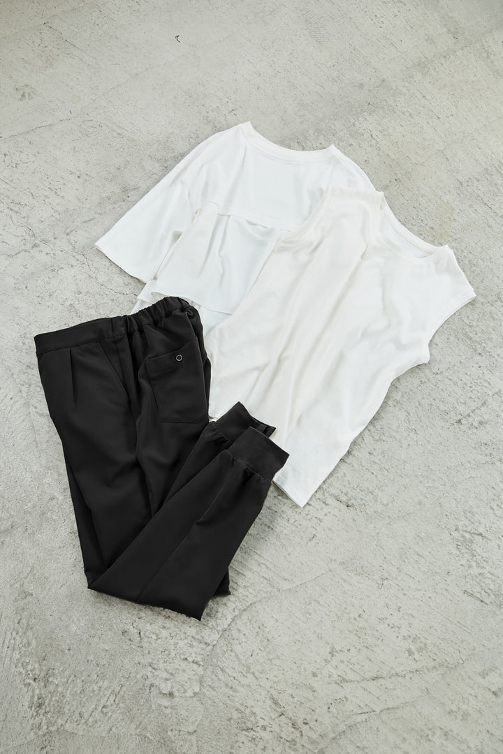 [3SET] [Cool to the touch] Compact smooth back frill pullover / [Water repellent, quick-drying] USA cotton sleeveless pullover / Double georgette hem slit jogger pants