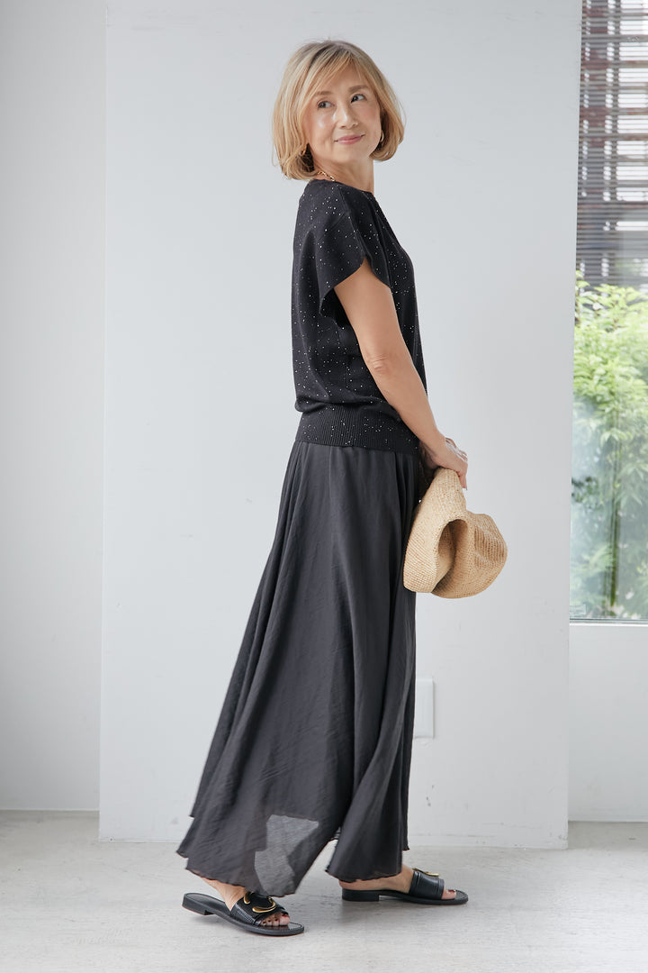 [SET] Sequin summer knit + flared long cotton skirt (2set)