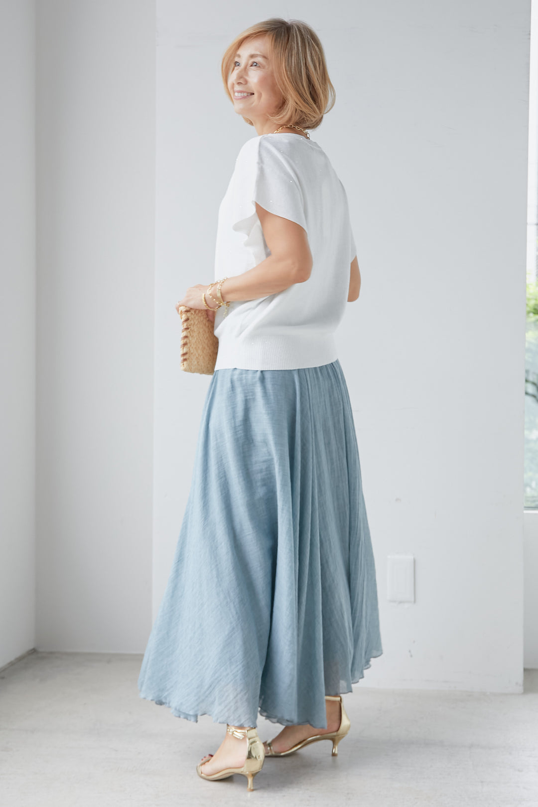 【SET】亮片夏季针织+喇叭形棉质长裙（2套）
