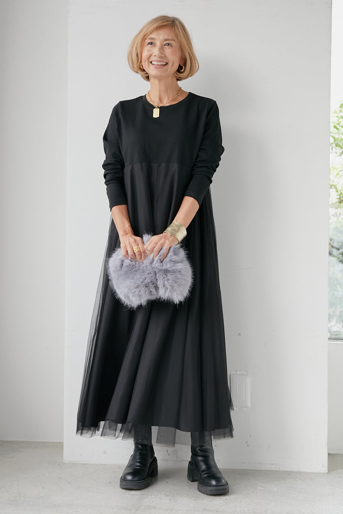 チュール切替ロングスリーブワンピース – plusotoha 