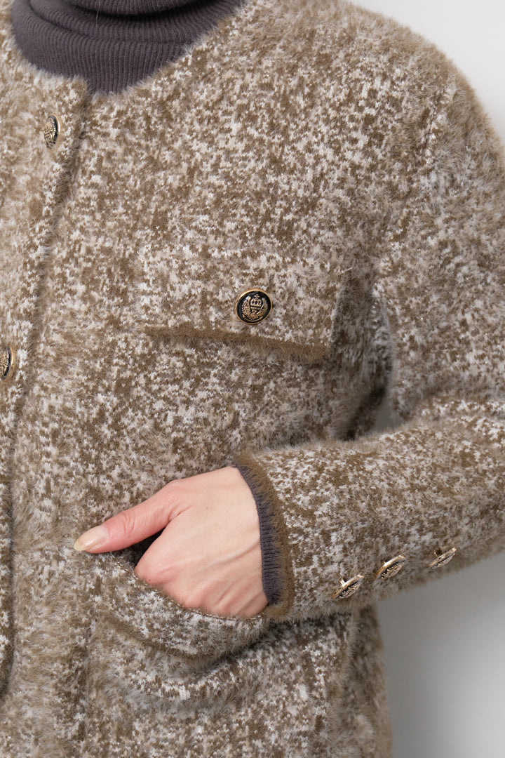 [SET]ミックスヤーン クラシックニットジャケット+カーブデニムパンツ(2set)