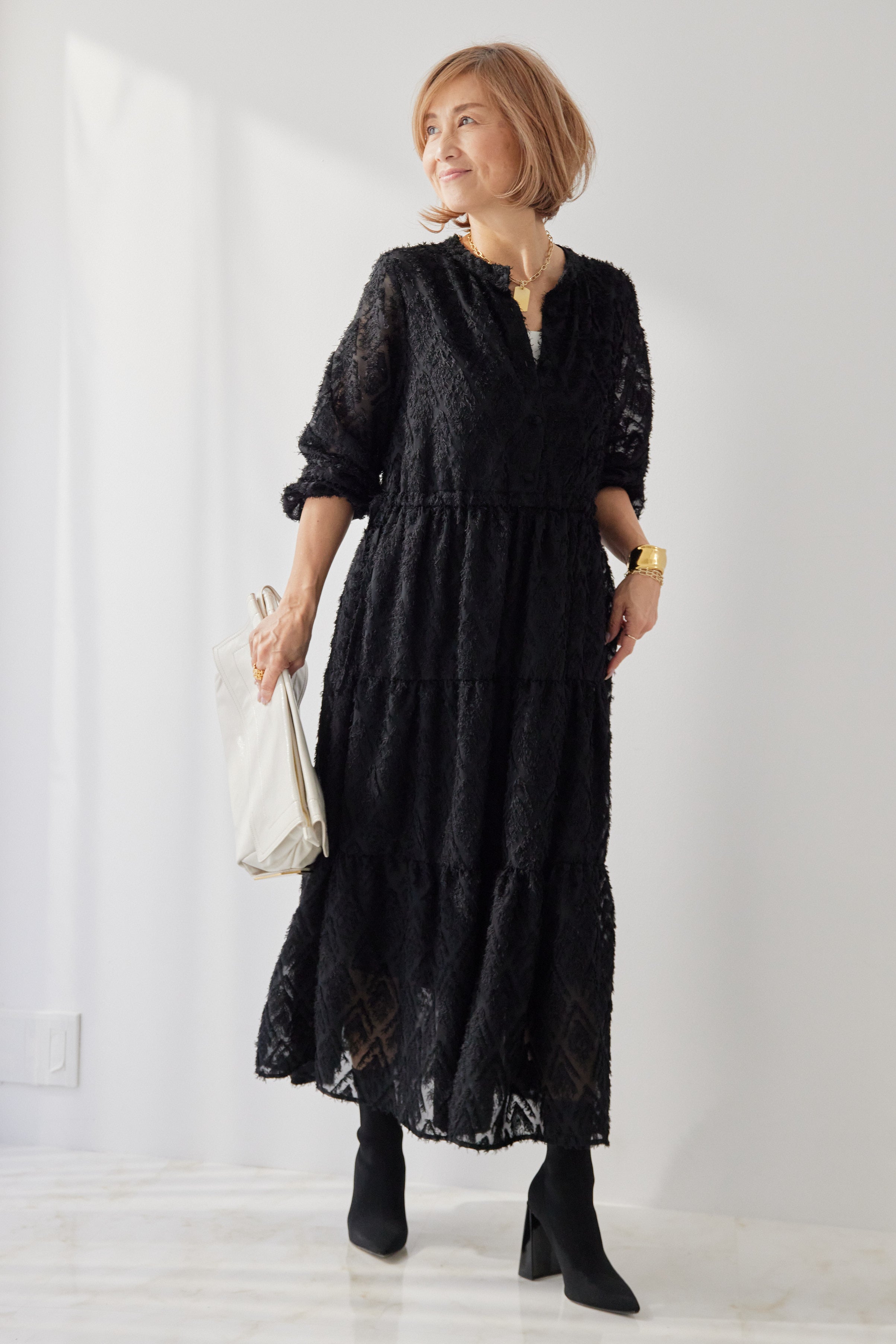 極美品✨プラスオトハ　ジャガードロングワンピース　黒 ジャガードロングワンピース – plusotoha