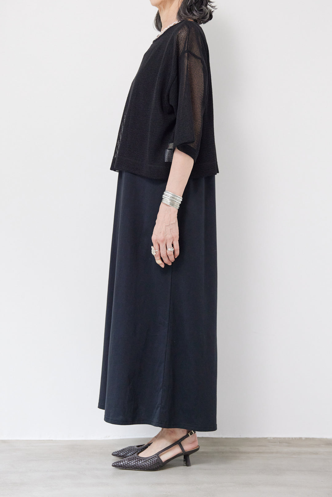 メッシュトップスレイヤードワンピース