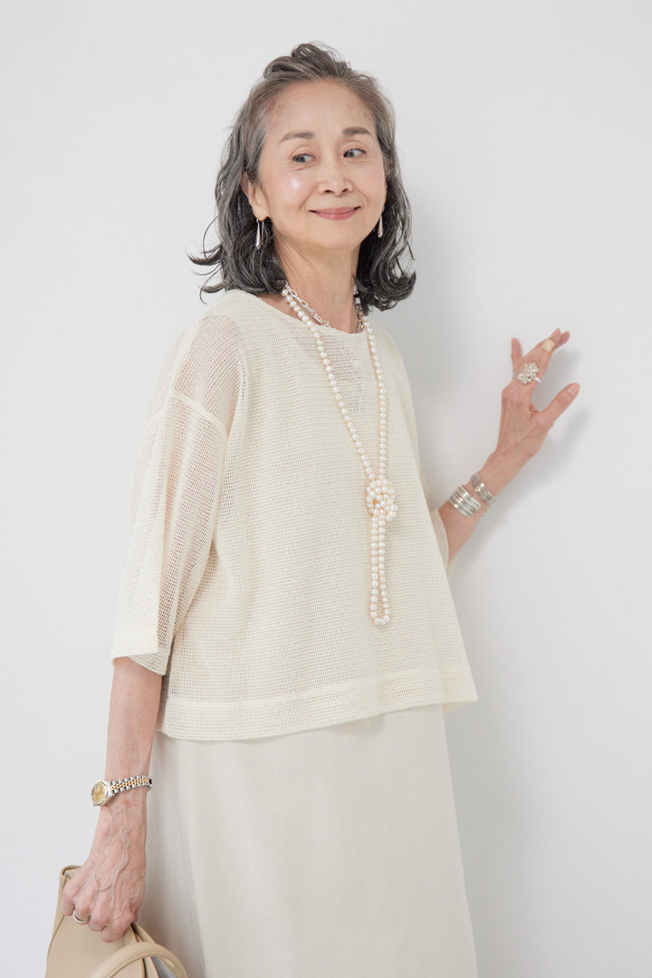 メッシュトップスレイヤードワンピース