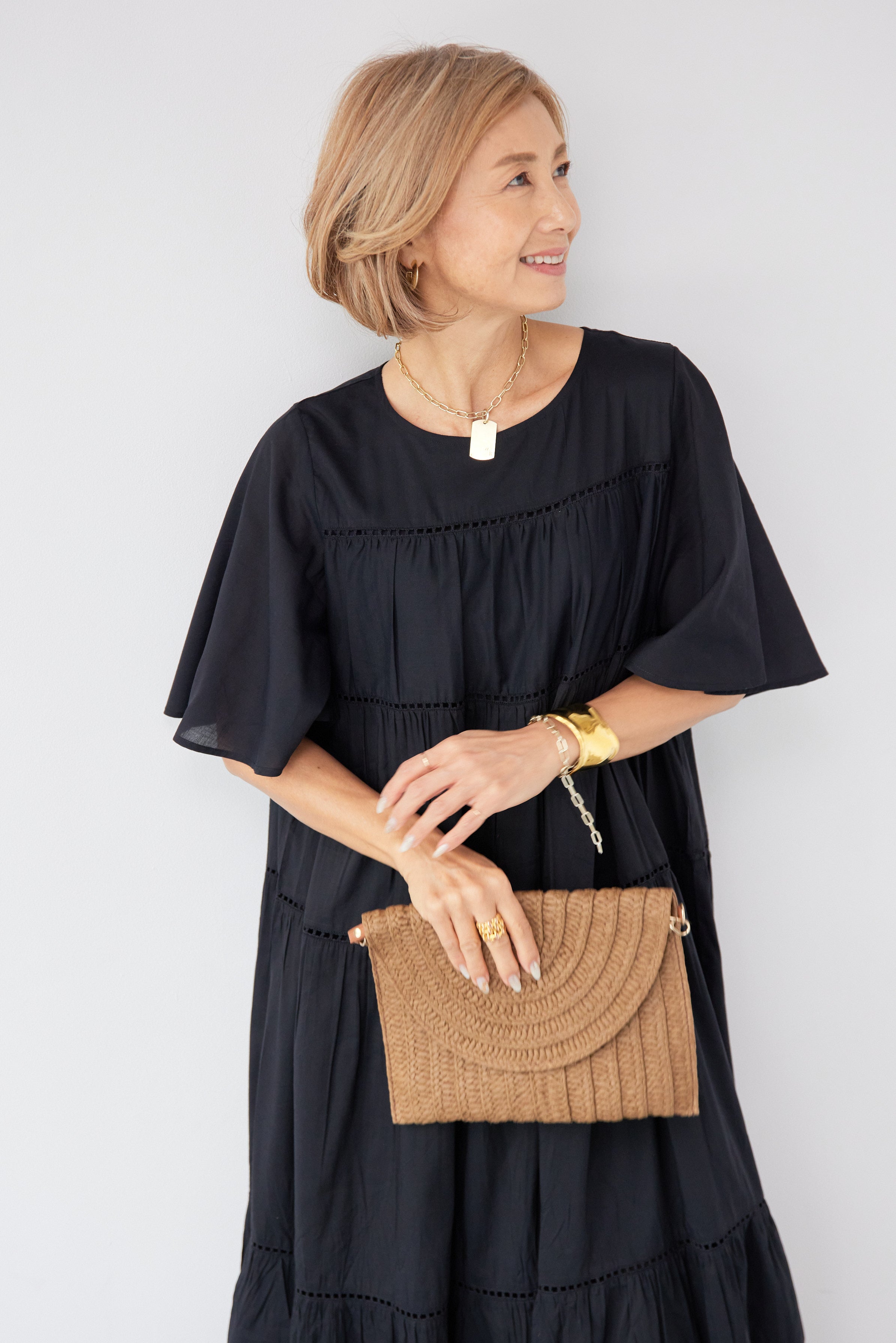 プラスオトハ　ティアードコットンワンピース インドコットンアイレット刺繍ティアードワンピース【洗える】（マキシ