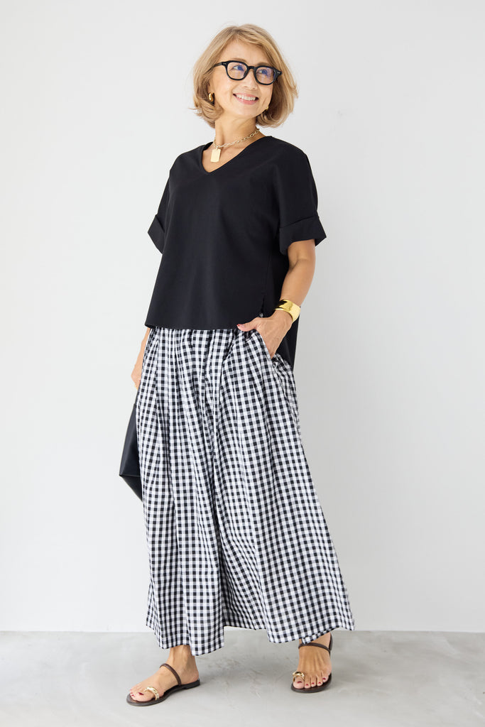 45R 新品未使用コットンリネンクシュクシュギンガムスカート 45R 新品未使用コットンリネンクシュクシュギンガムスカート