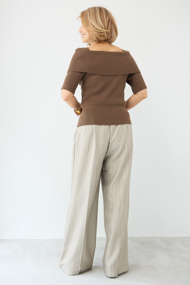 オフショルリブニット