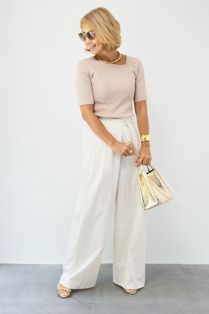 アシメネックリブニット