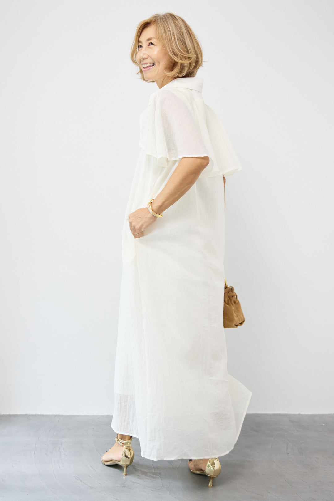 フレアスリーブシャツワンピース