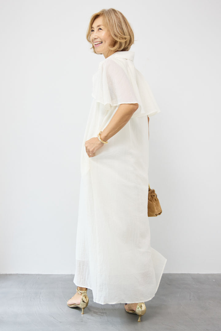 フレアスリーブシャツワンピース