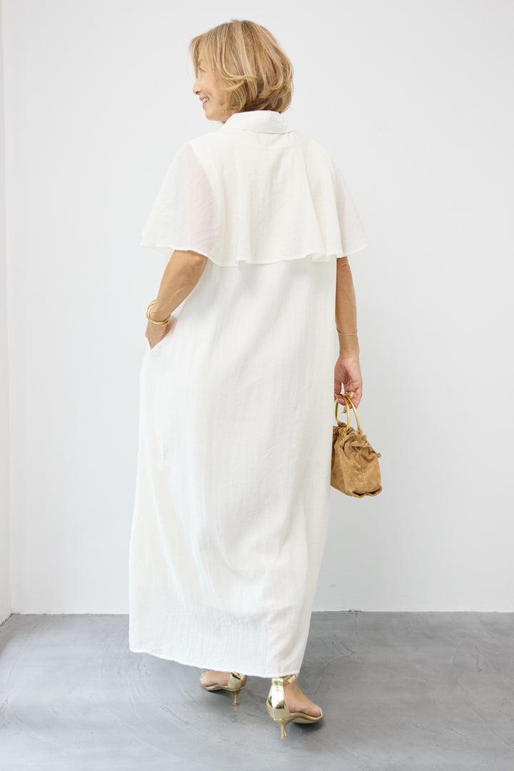 フレアスリーブシャツワンピース