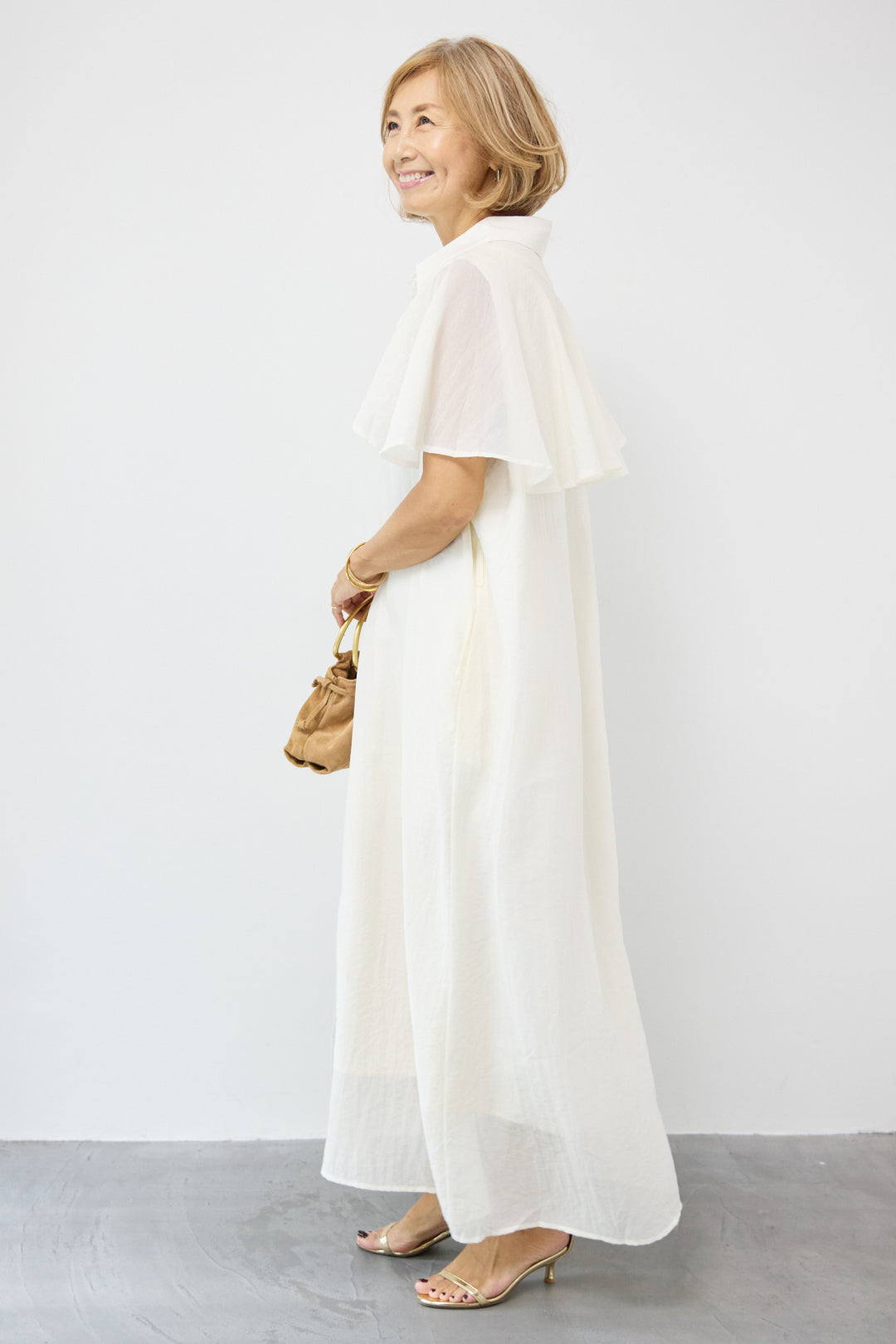 フレアスリーブシャツワンピース