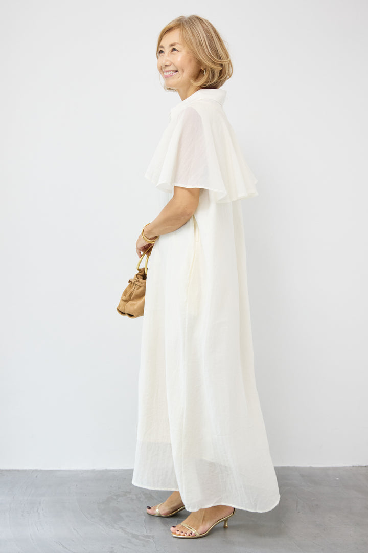 フレアスリーブシャツワンピース