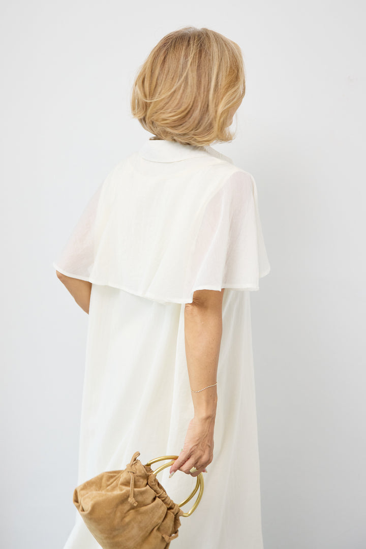 フレアスリーブシャツワンピース