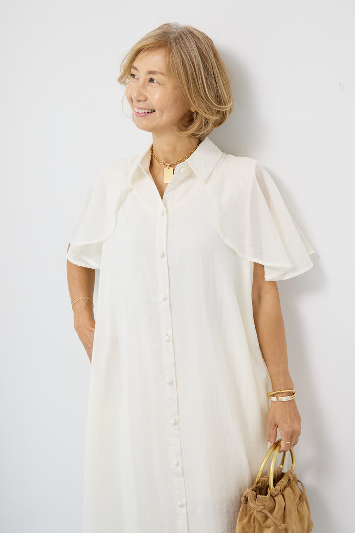 フレアスリーブシャツワンピース