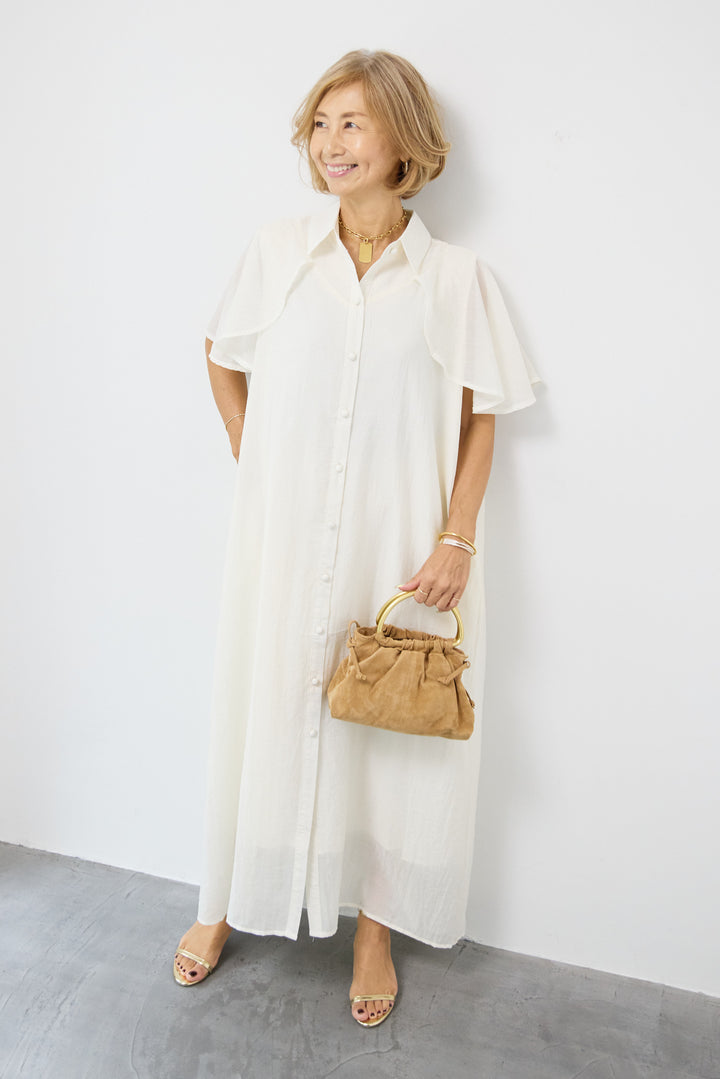 フレアスリーブシャツワンピース