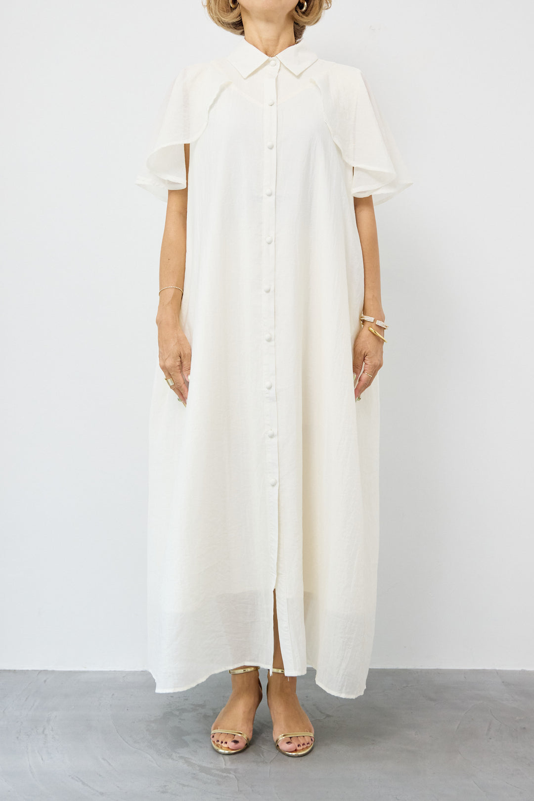 フレアスリーブシャツワンピース