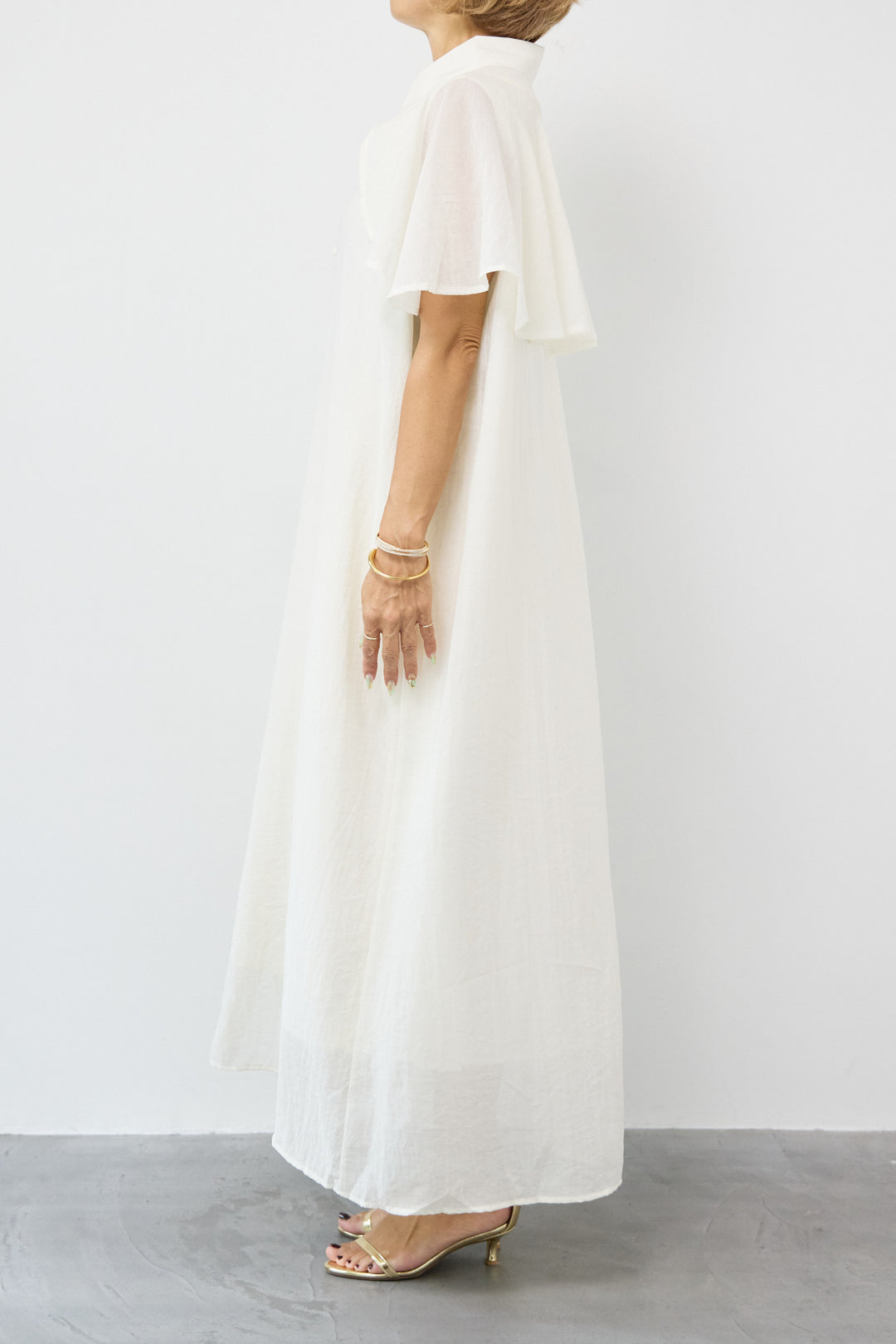 フレアスリーブシャツワンピース