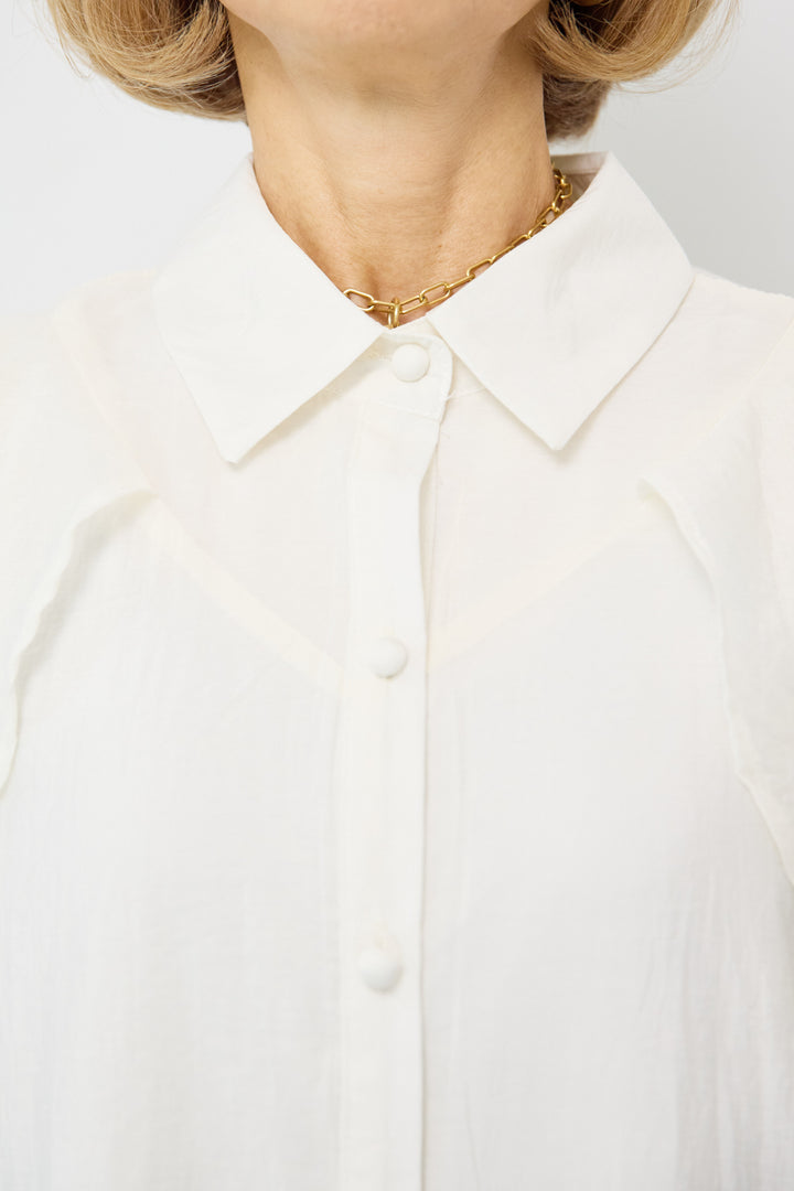 フレアスリーブシャツワンピース