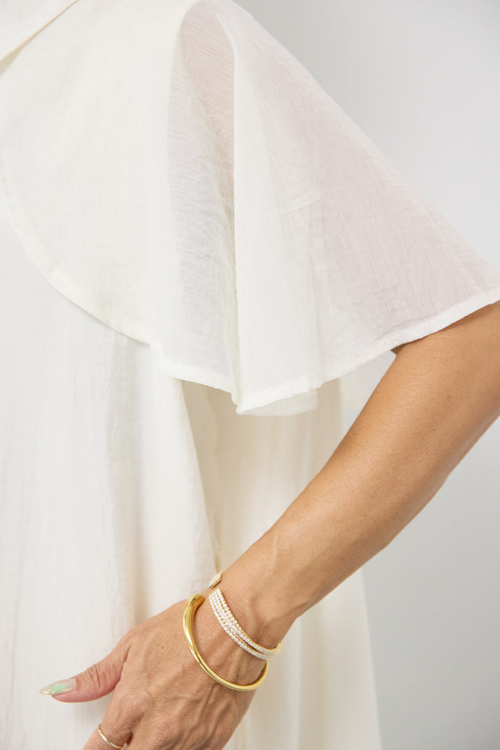 フレアスリーブシャツワンピース