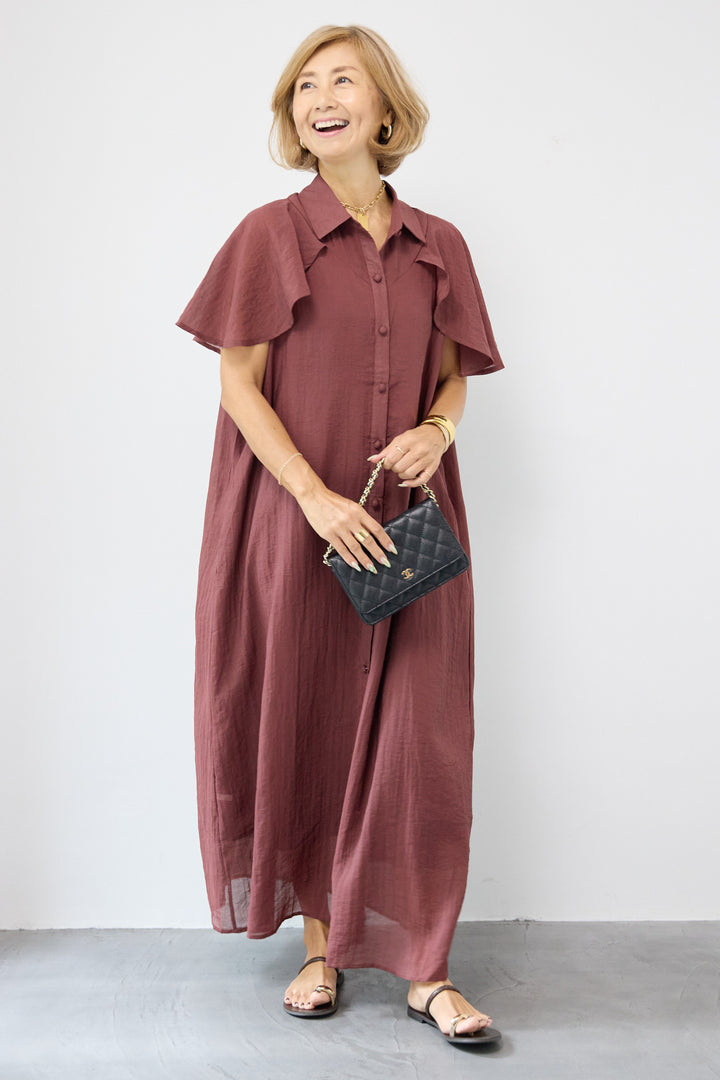 フレアスリーブシャツワンピース