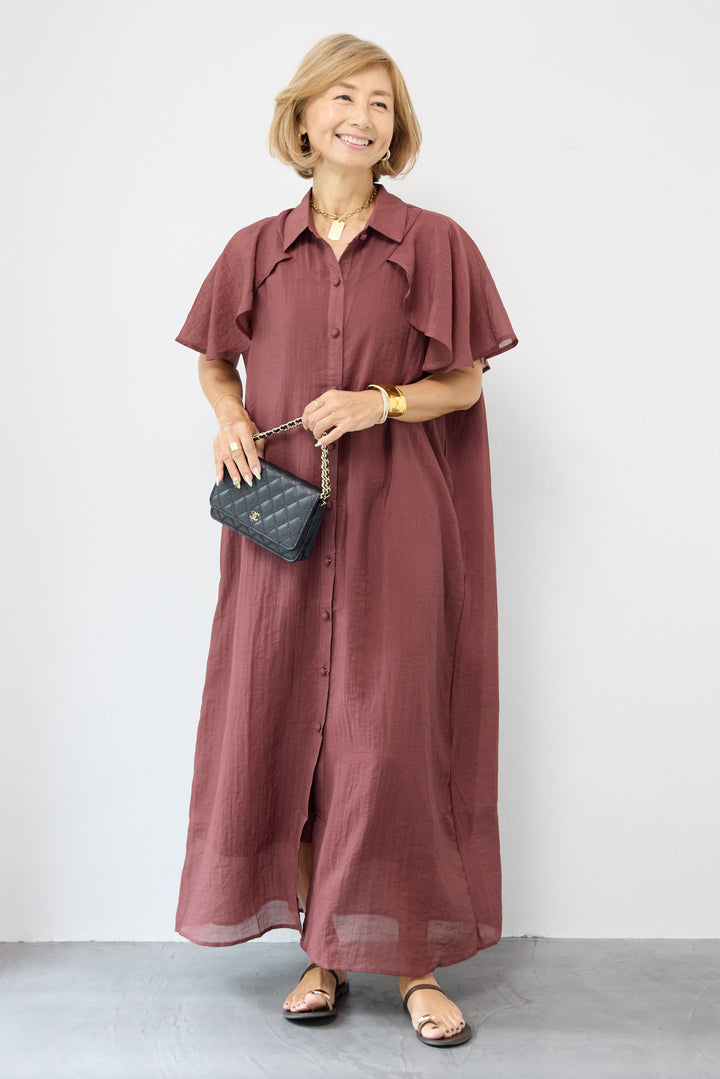 フレアスリーブシャツワンピース