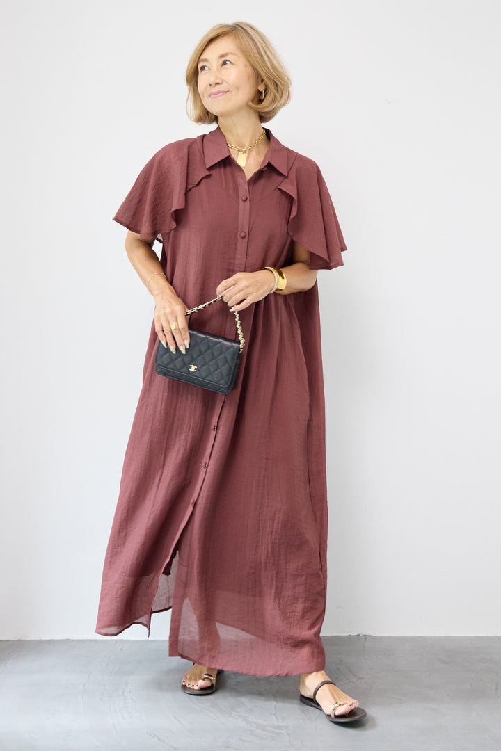 フレアスリーブシャツワンピース