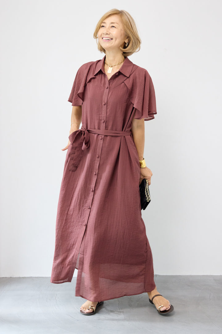 フレアスリーブシャツワンピース