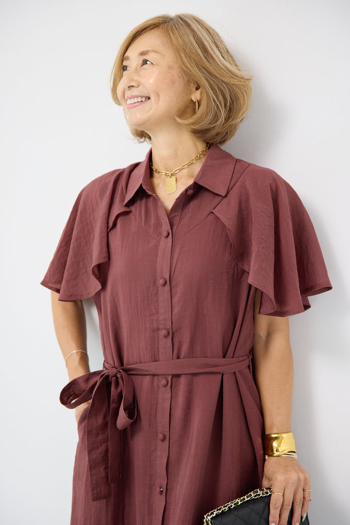 フレアスリーブシャツワンピース