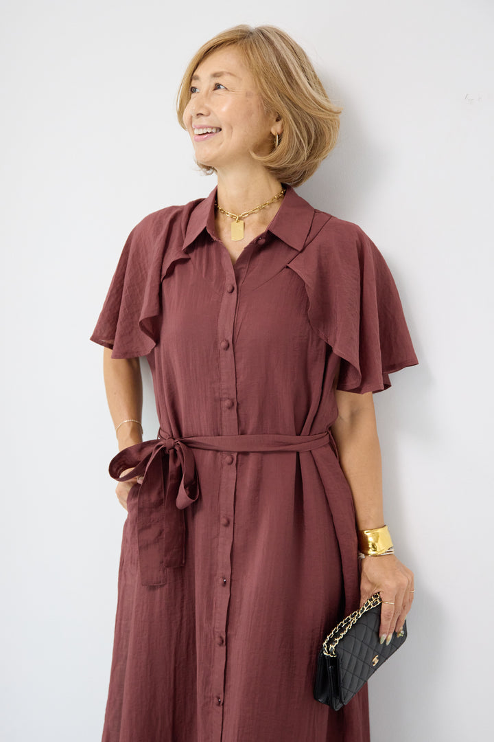 フレアスリーブシャツワンピース