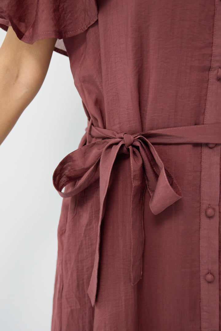 フレアスリーブシャツワンピース