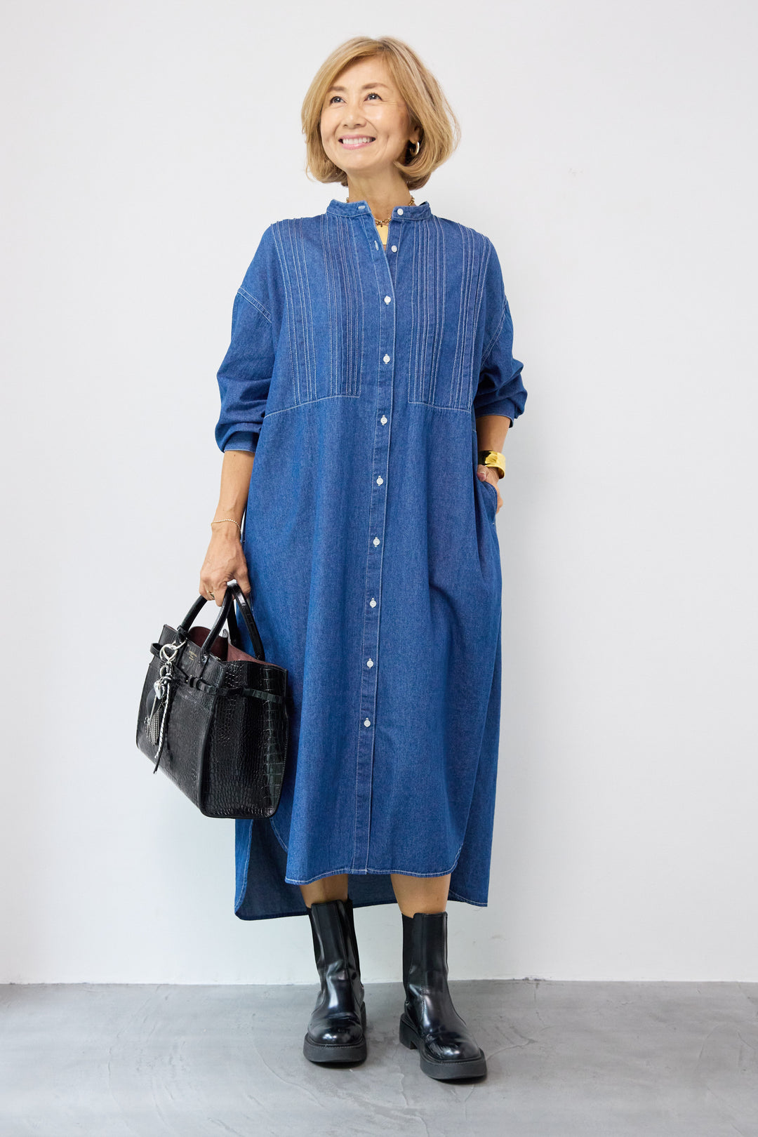 ピンタックデニムシャツワンピース