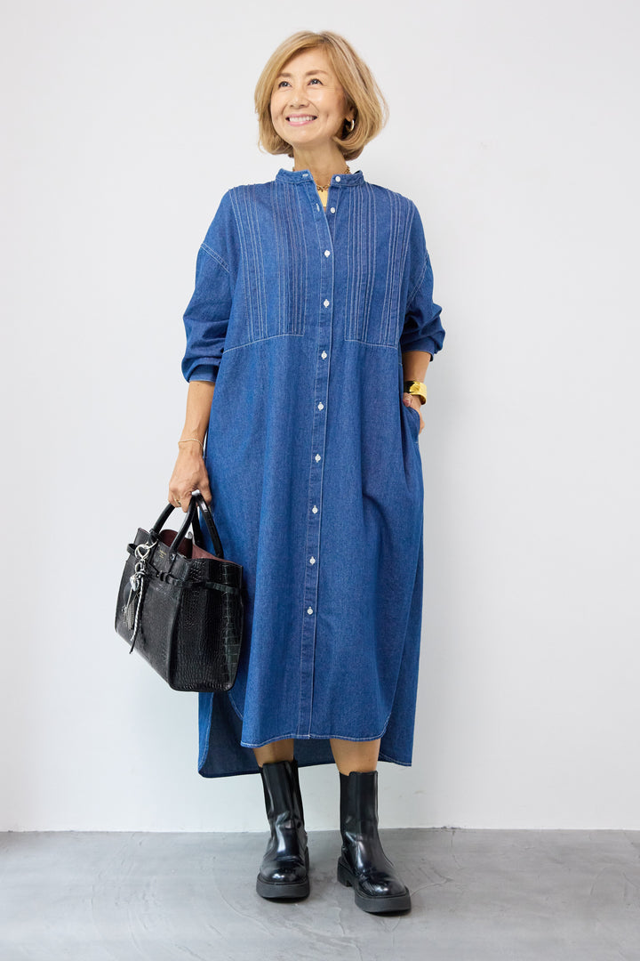 ピンタックデニムシャツワンピース