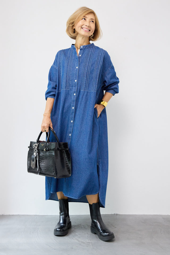 ピンタックデニムシャツワンピース