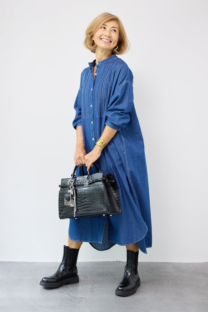 ピンタックデニムシャツワンピース