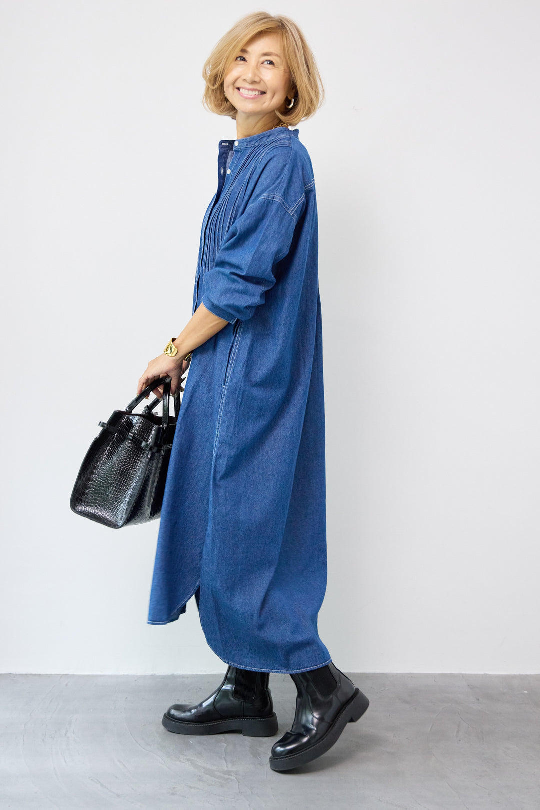 ピンタックデニムシャツワンピース